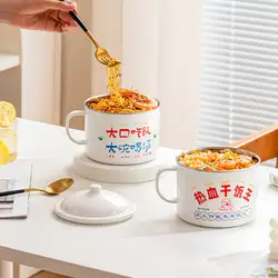 Imitation Enamel Instant Ramen Bowl With Lid Bowl High Capacity Mug Home Instant Noodle Rice Bowl Vintage Instant Noodle Bowl