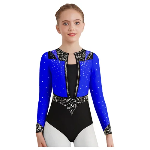 Imagen 2 del producto Leotardo de gimnasia para niña, mono de gimnasia de malla de manga larga para niños, mono de patinaje artístico, Leotardos de baile de Ballet de manga corta
