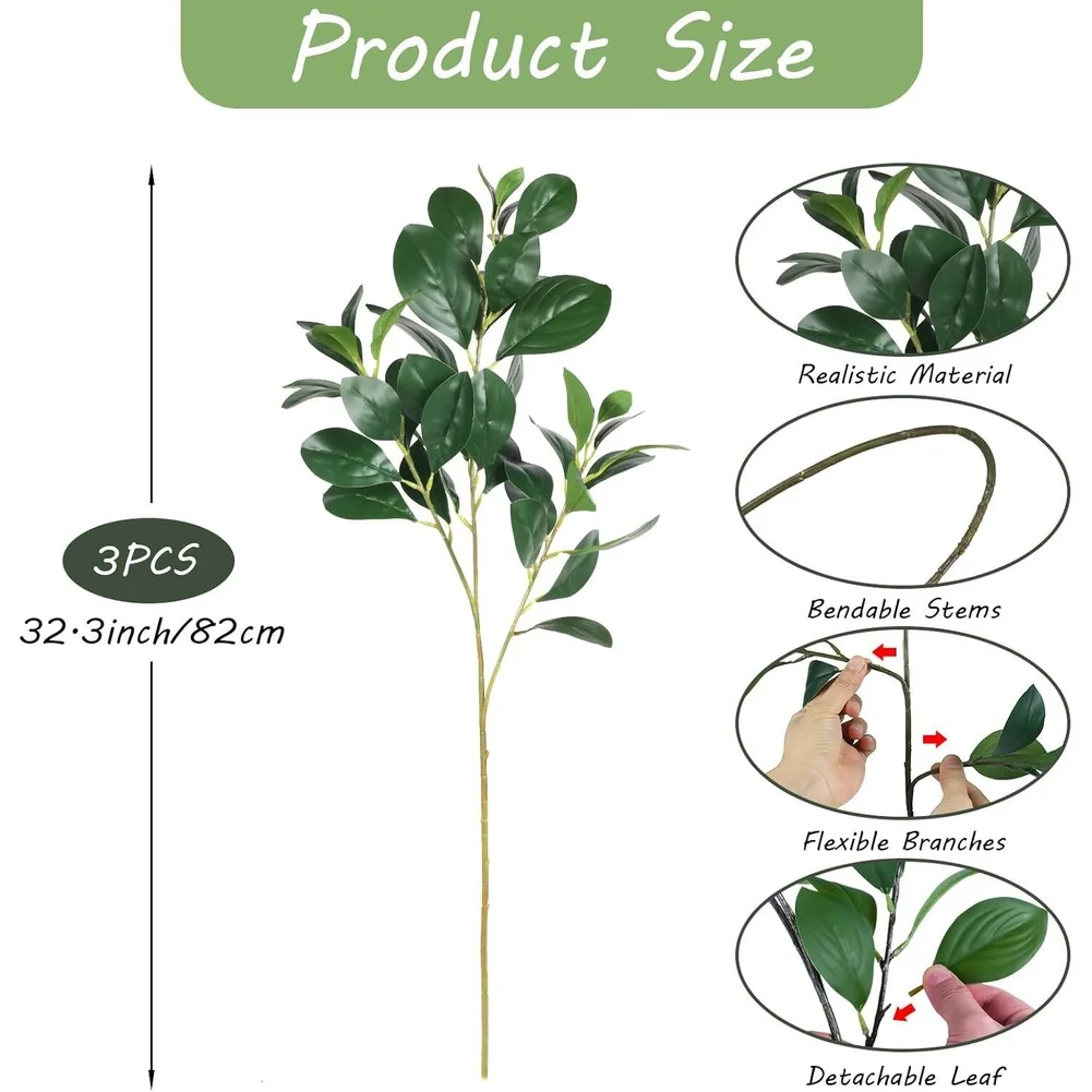82cm Artificial Eucalyptus Greenery for stem with Flexible Bendable Stems and Lifelike Leaf Details for Styling Use