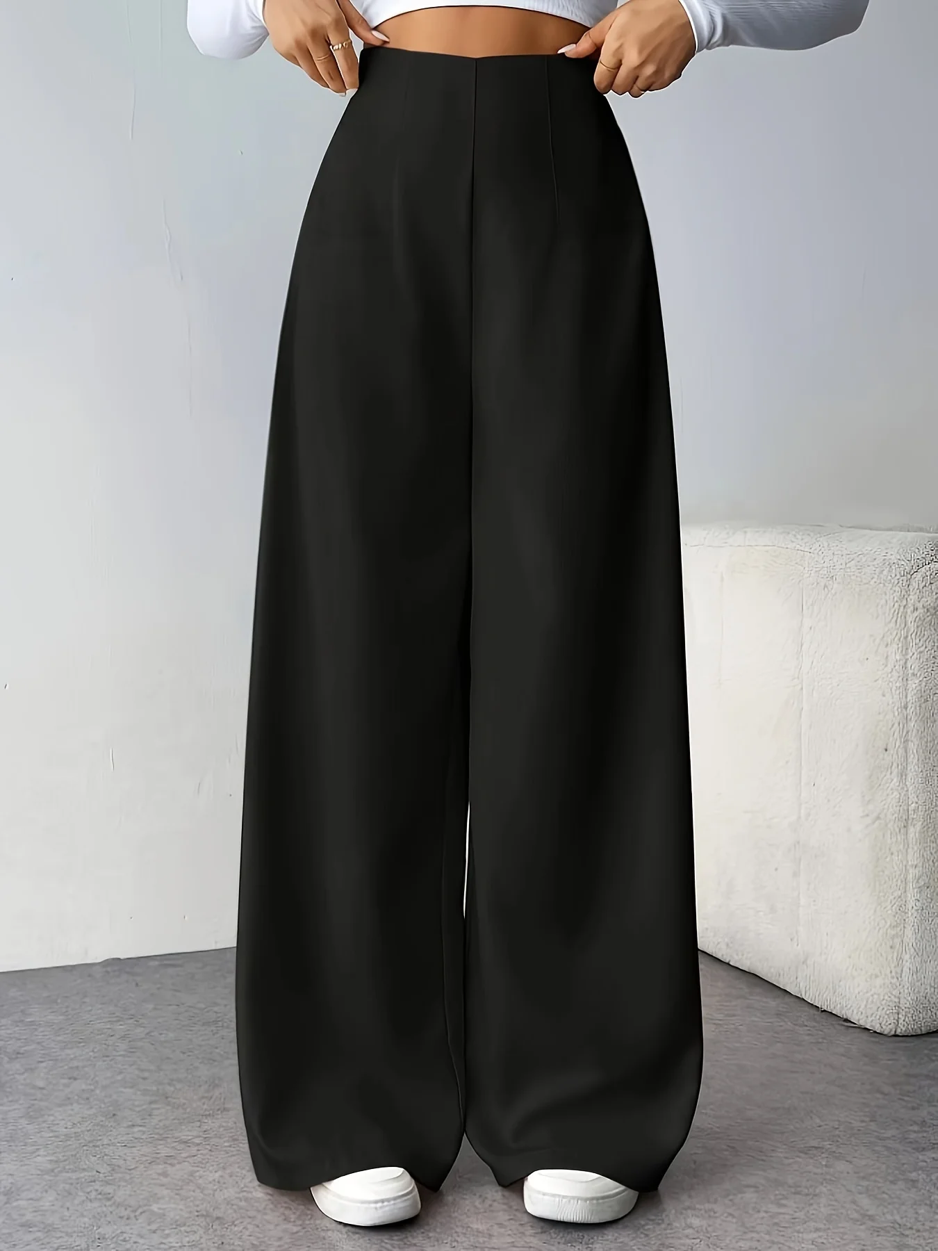 

Широкие брюки с высокой талией Шикарные неэластичные офисные брюки на молнии Элегантные и индивидуальные для женщин