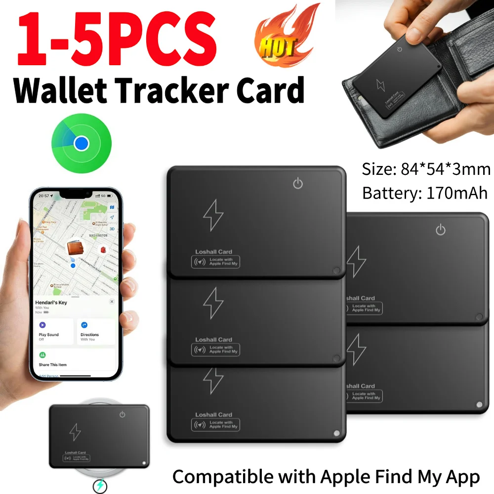 

1-5PCS Wallet Tracker Card Anti-loss Card Compatible with Apple Find My App Wireless Charging Tracking Location GPS Locator