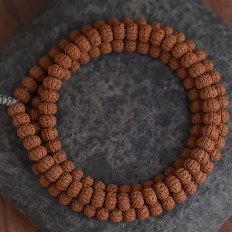Natural Pile [First Generation • Old Tree King] Flat Thin Double Coiled Pattern Small Vajra Bodhi Beads 108 Br
