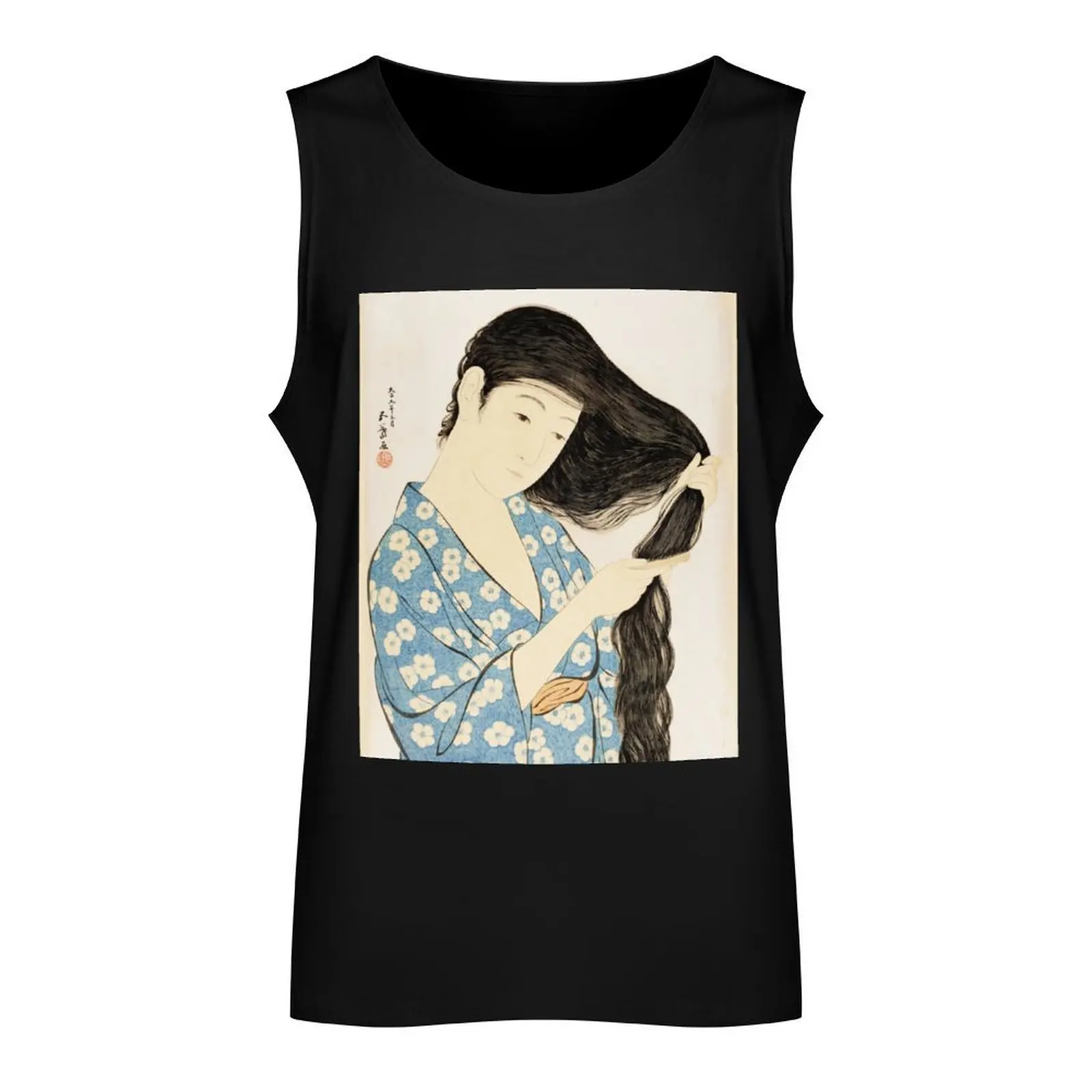 Hashiguchi Goyo - Woman in Blue Combing Her Hair Tank Top summer clothes man 2025 Gym T-shirts for men gym clothes man fitness