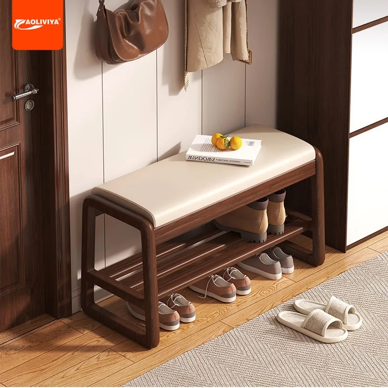 Aoliviya All Solid Wood Shoe Changing Stool Can Sit Long Stool Footstool Door Home Shoe Cabinet Stool Integrated Entrance Shoe R