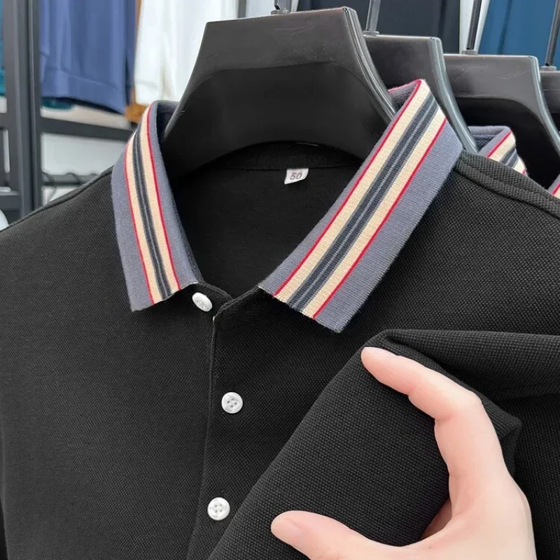 Long sleeved T-shirt men\'s base shirt, middle-aged and young round neck fashionable cotton solid color men\'s polo shirt