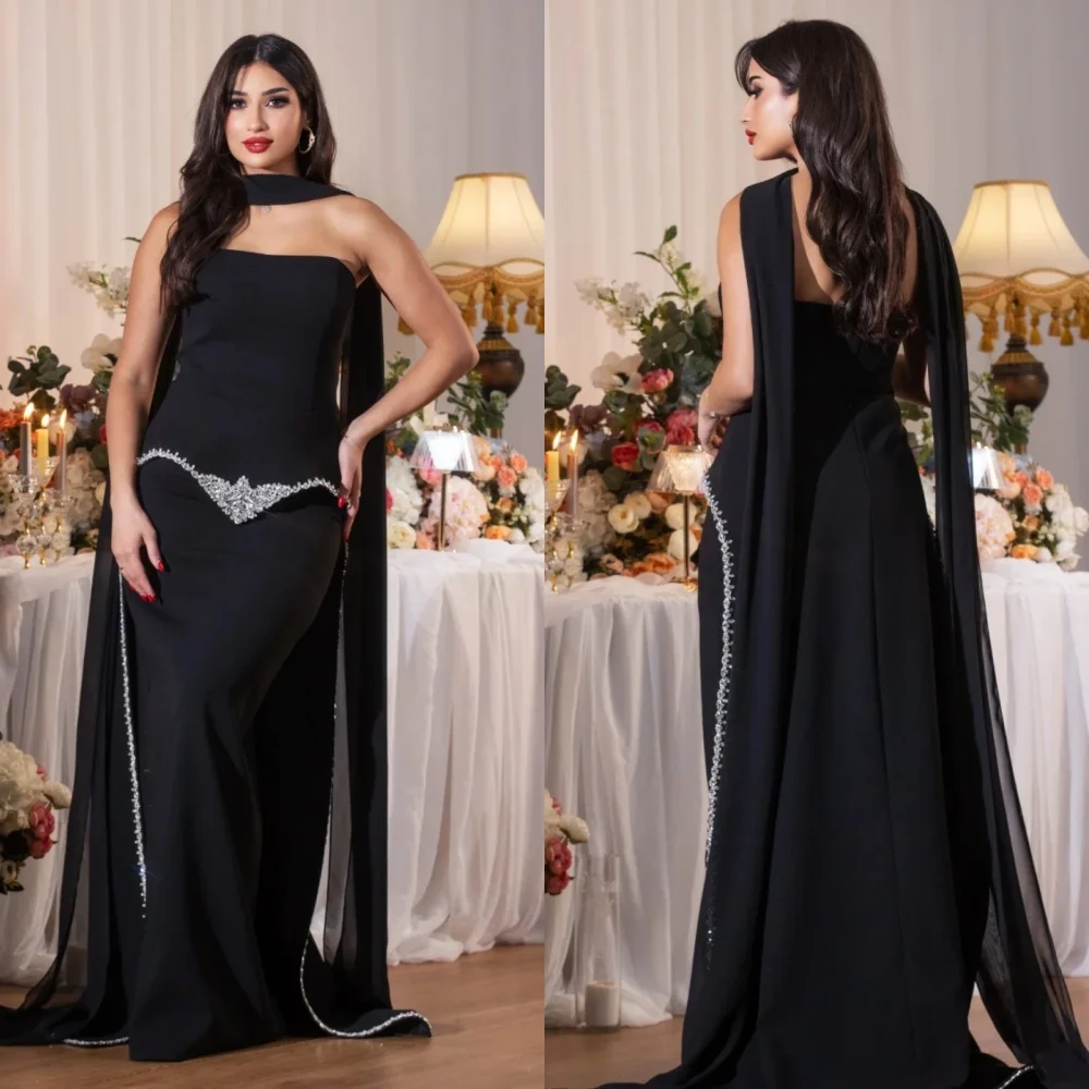 

Customized Matching Jersey Pleat Sequined Mermaid Strapless Long Dresses Evening Bespoke Occasion Fashion Exquisite