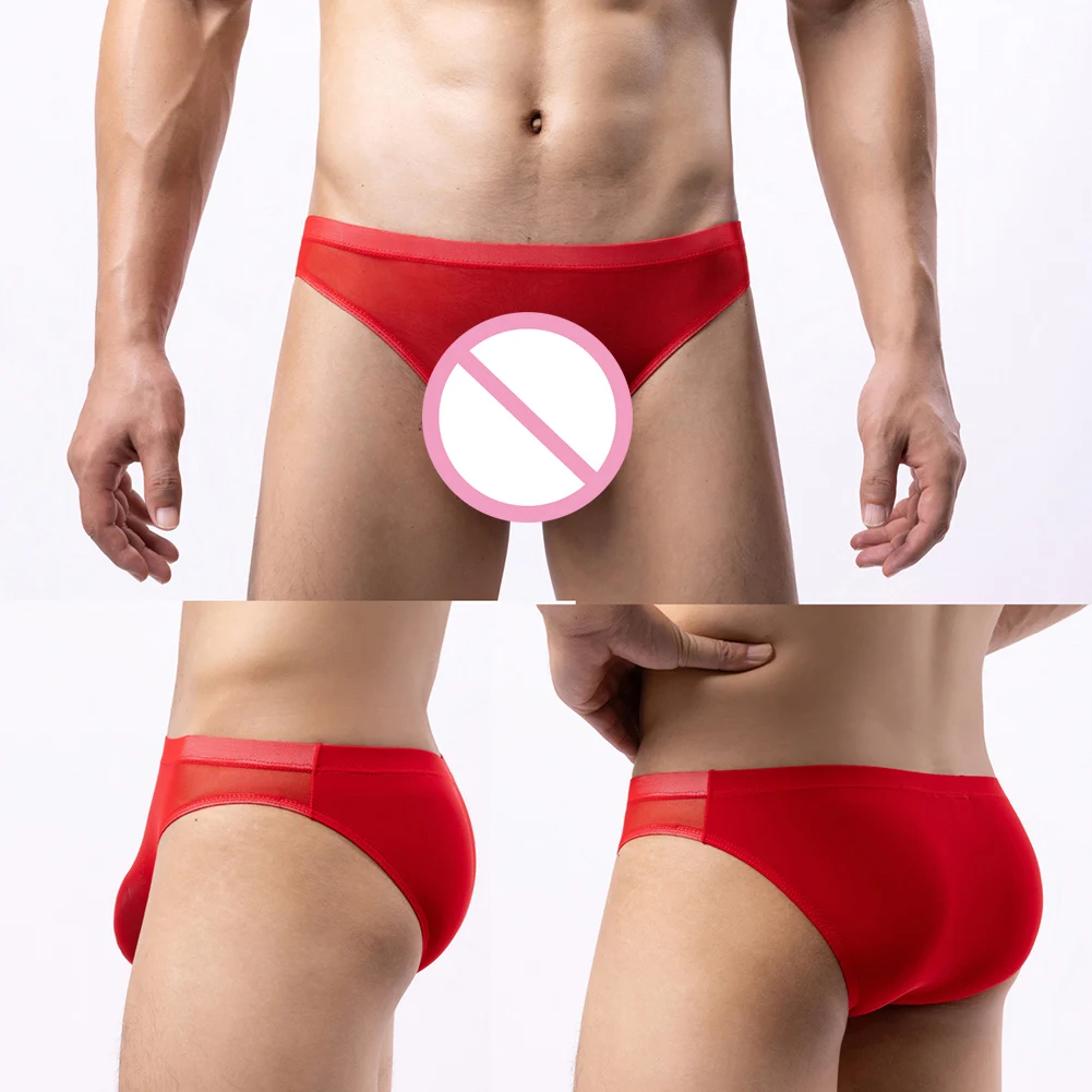 Affordable Brand New Underwear Male Underpants Briefs Ice Silk Pouch Panties Solid Color Transparent Underpants