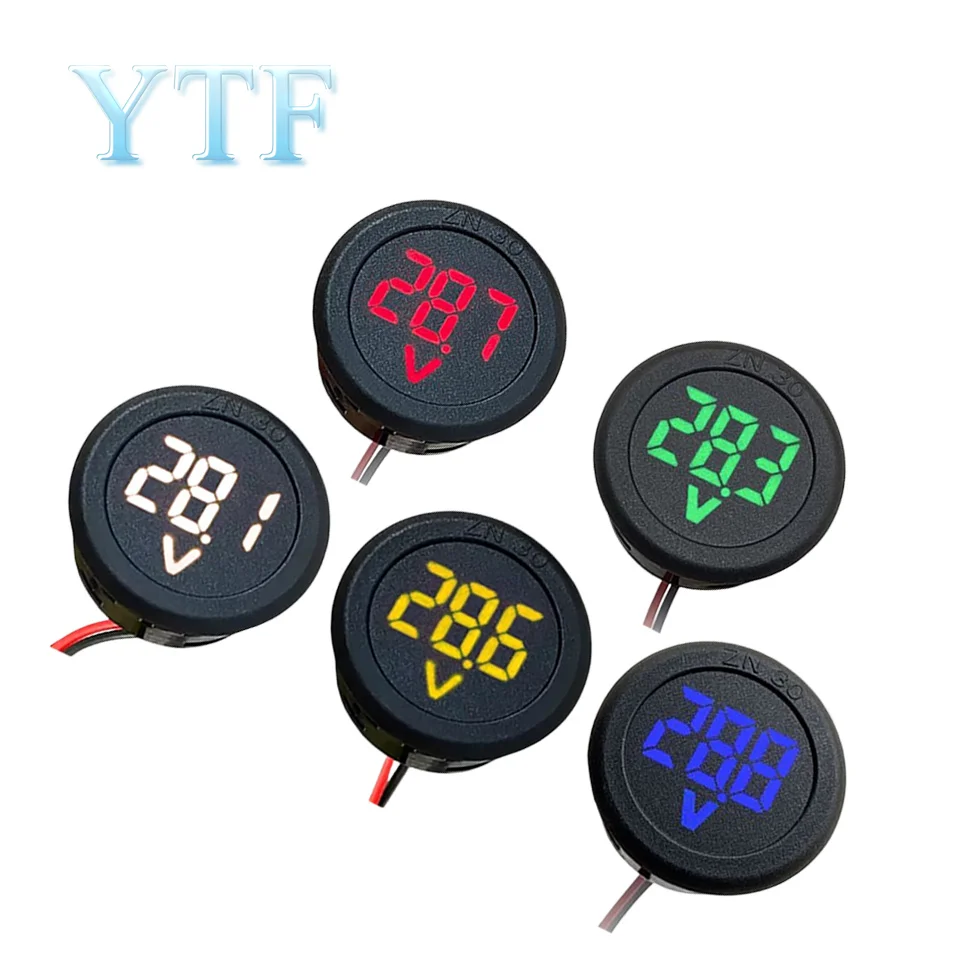 DC 4-100V LED Digital Display Circular Two-wire Voltmeter DC Digital Voltmeter Head Display Reverse Connection Protection Tools