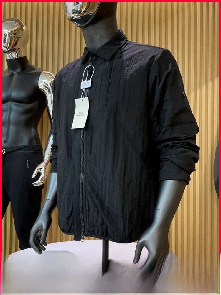 

Outdoor Nylon Metal Reflective Double Layer Spring Autumn New Men's Stand Collar Jacket Coat Trendy Windproof Zipper Closure