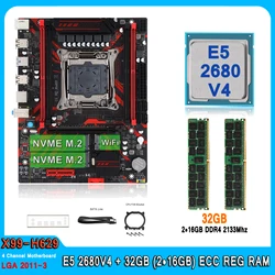 Juego de LGA2011-3 de placa base X99, con procesador E5 2680 V4, 32GB(2x16GB), memoria DDR4 de 2133Mhz, E5, 2680V4, placa base de cuatro canales