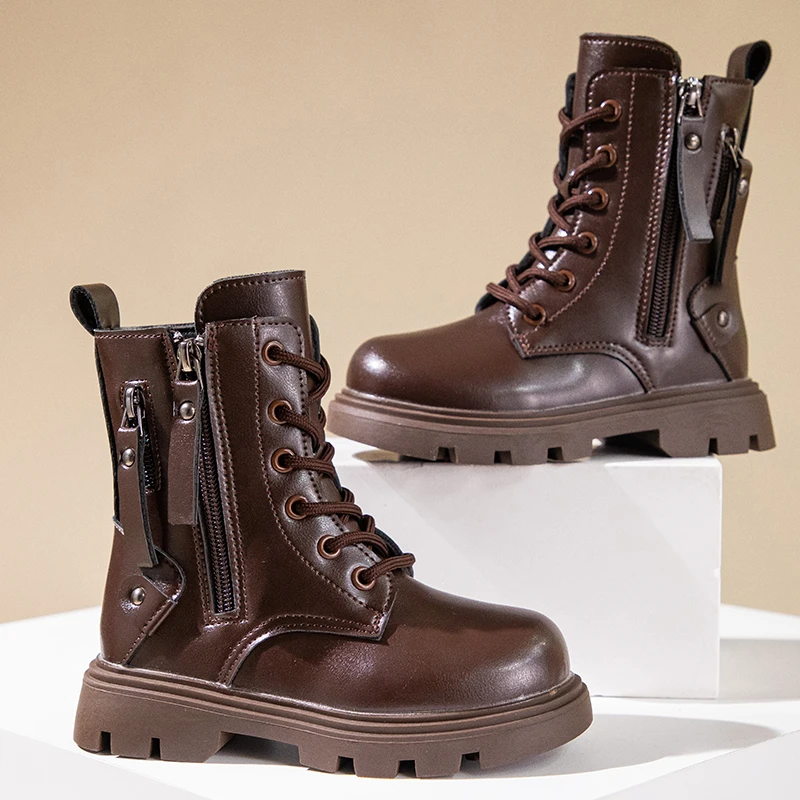 Kids Mid-calf Boots for Girls 2025 New Autumn Kids Breathable Lining Boots Soft Sole K-pop Style Girls School Christmas Boots