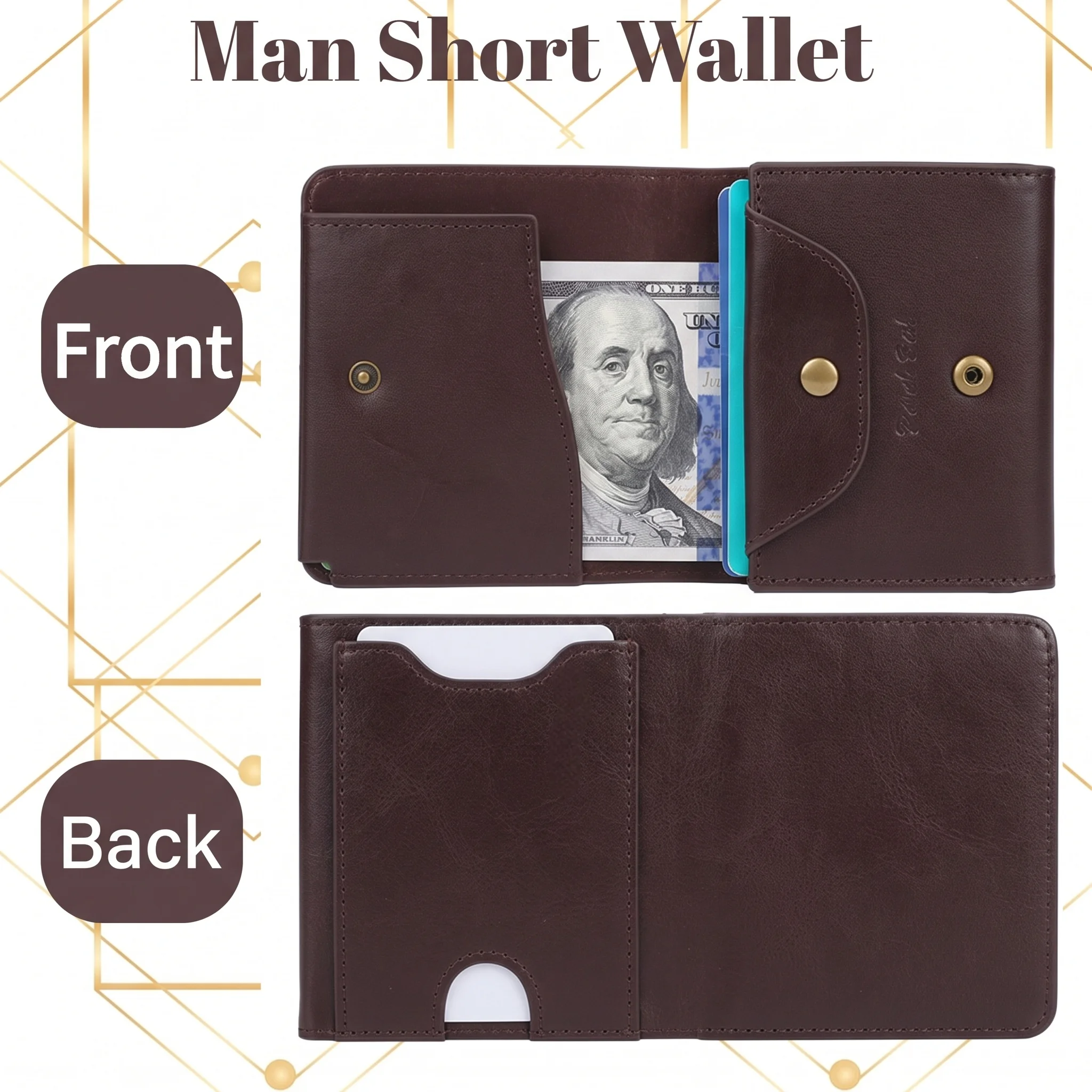 Pomelo Best RFID Blocking Vintage Genuine Fine Grain Leather Men Bifold Wallet Press Stud Coin Pocket Multi Card Gift for Men
