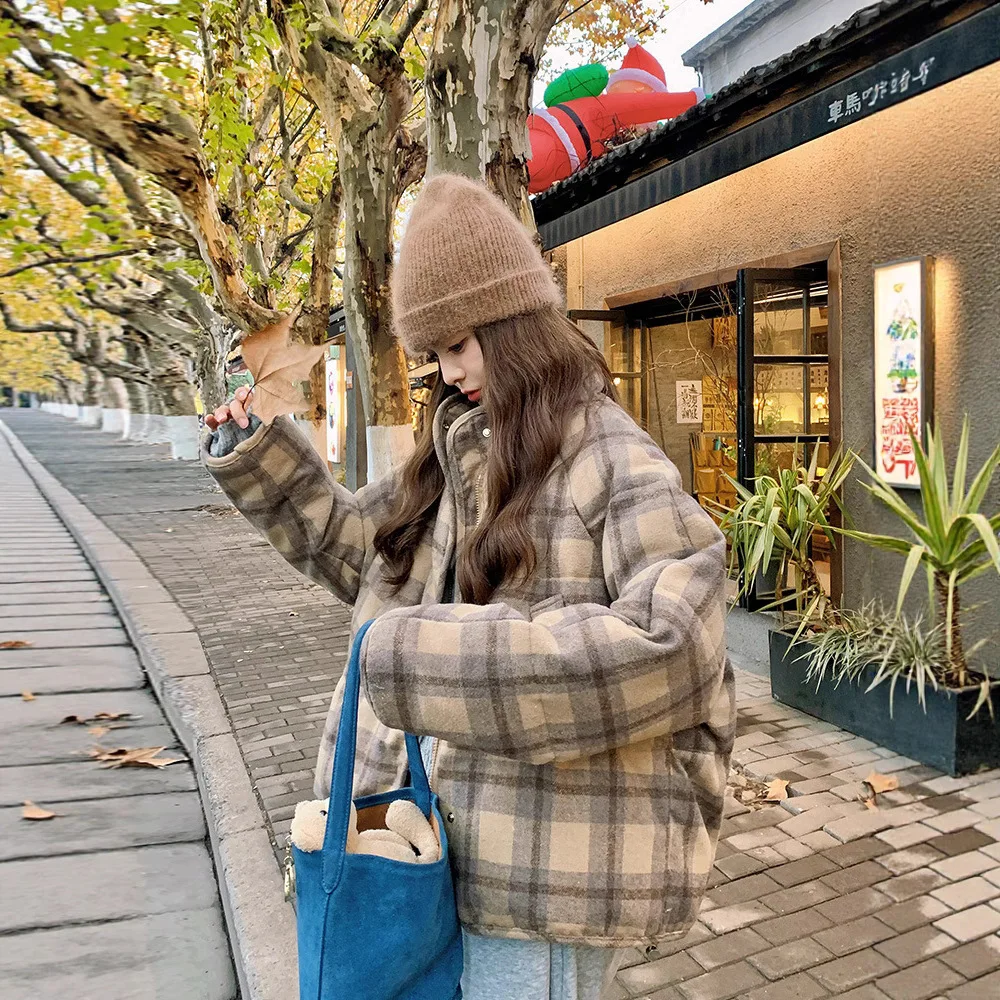 خمر Harajuku متقلب وسادة مبطنة التلبيب الشتاء سترة دافئة المرأة البنطال القصير كم طويل الشارع الشهير فضفاضة تناسب الاتجاه معطف