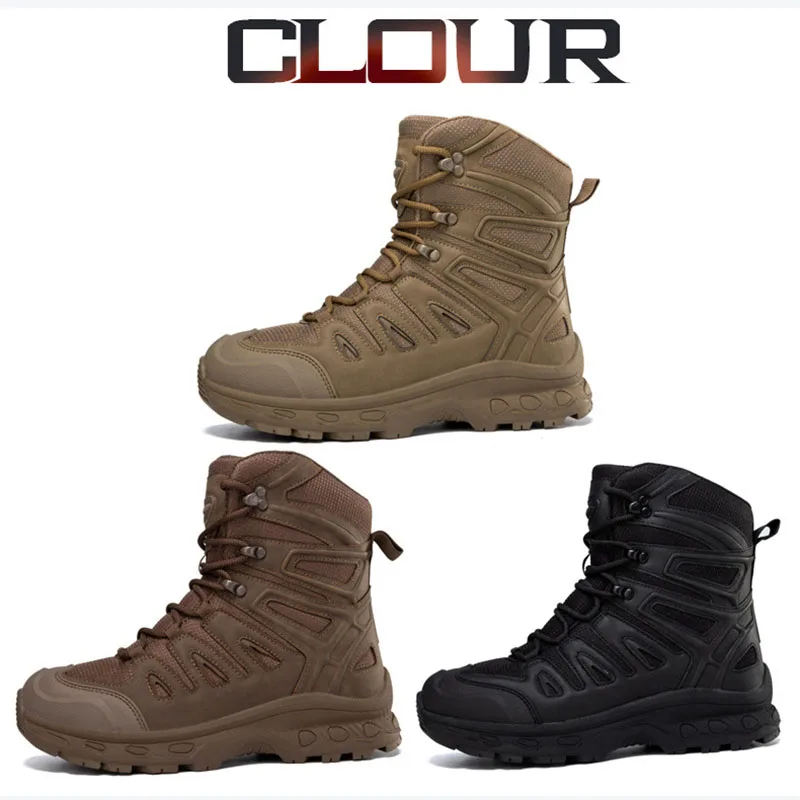 Outdoor Military Hiking Shoes Men\'s High Top Desert Boots Men Tactical Boots Durable Training Shoes Sports Climbing Ankle Boots
