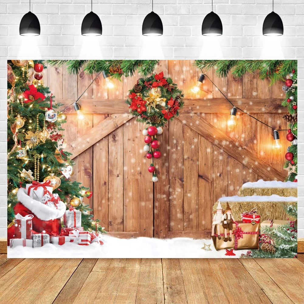 عيد الميلاد لوحة خشبية خلفية عيد الميلاد ريفي الخشب جدار الثلج بريق شجرة كرات الألواح حفلة صور خلفية التصوير الدعائم