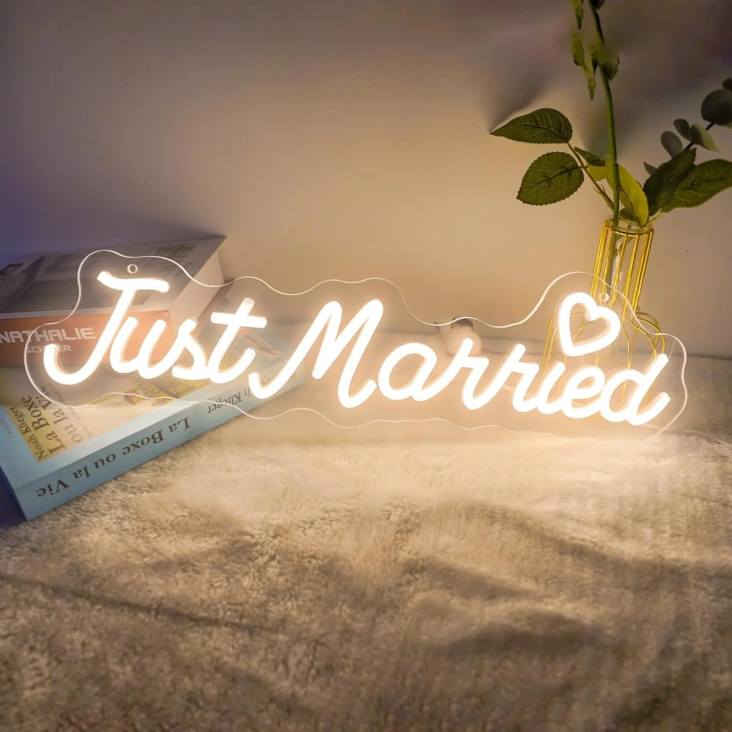 

Just Married Neon Sign Dimmable Neon Lights for Bedroom Wall Home Wedding Party Decor Aesthetics Draw Gifts for Couples