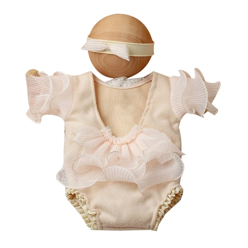 

57EE Newborn Photo Props Costume Headdress & Romper Set Baby Girl Photo Clothes