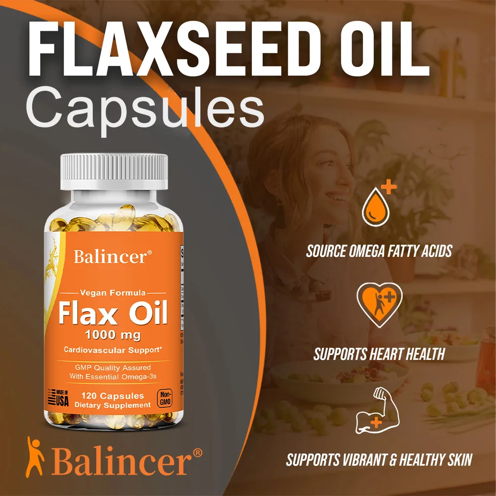Capsules d'huile de lin - 1000MG - Avec oméga-3s essentiel, santé cardiaque, soutien cardiovasculaire, supplément diétaire