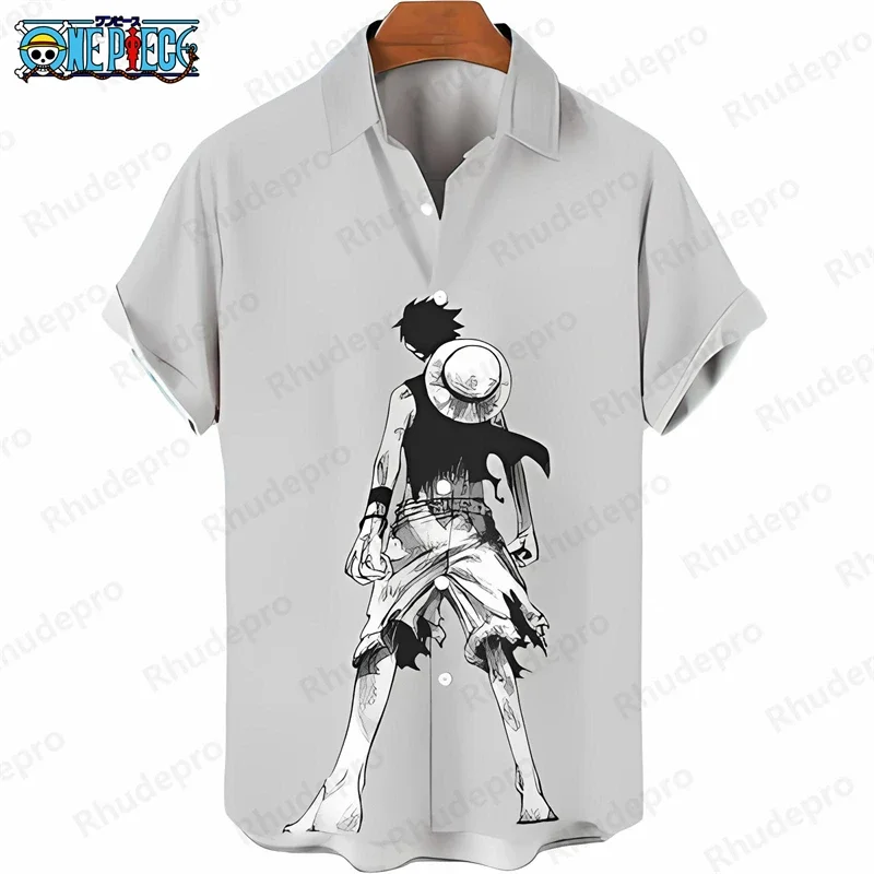 2026 New Men's One Piece Hawaiian Shirt Anime Character Print Anime Kids Short Sleeve Casual Tropical Holiday Tops