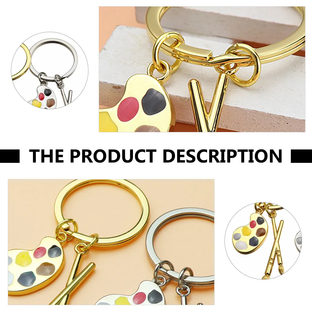 2Pcs Metal Key Ring Painting Tray Keychain Pendant for Keys Bag Belt Organization Decoration Unique Customizable Gift Keyring