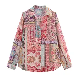 Women's Shirt 2024 New Fashion Floral Print Long Sleeve Shirt Women's Casual Fashion Loose Fit Women's Shirt