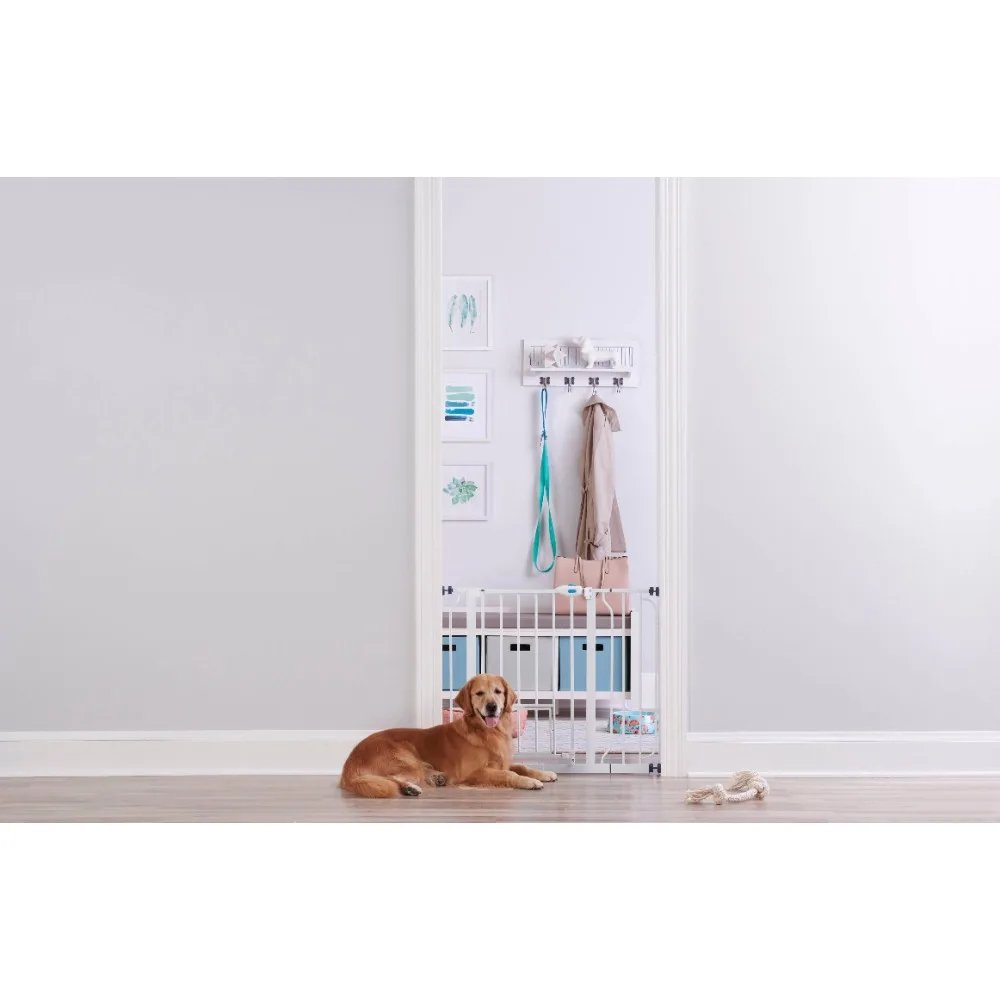 31"H Extra-Wide Walk Through Metal Dog Pet Gate, with Additional Small Door, White