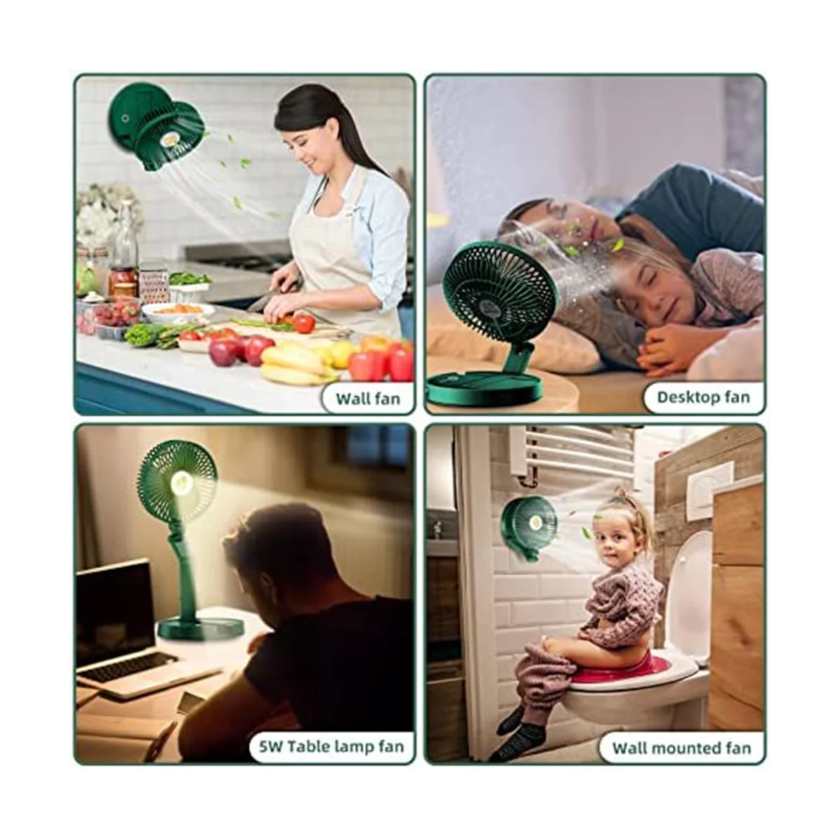 พัดลมตั้งโต๊ะแบบใช้แบตเตอรี่แบบชาร์จไฟได้, ความเร็ว 3 ระดับและความสว่าง 3 ระดับ, พัดลมติดผนังแบบพับได้แบบชาร์จเร็วสำหรับห้องนอน, สำนักงาน-HIM