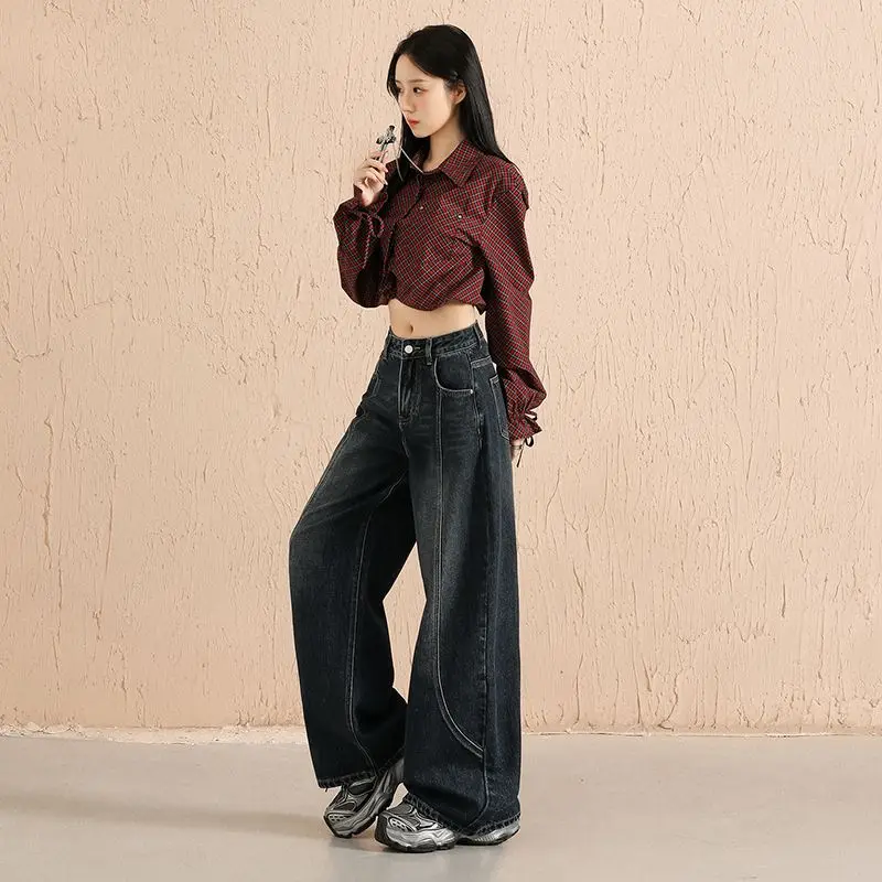Celana Jeans Wanita Model Retro Y2K 2000-an, Celana Lurus High-waisted untuk Mengangkat Bokong