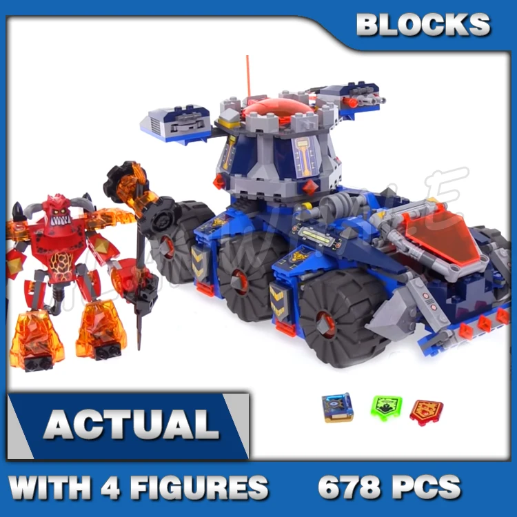 

678pcs Nexoes Knights Axl's Tower Carrier Turret with Wheels Hidden Catapult 10520 Building Blocks Set Compatible with Model