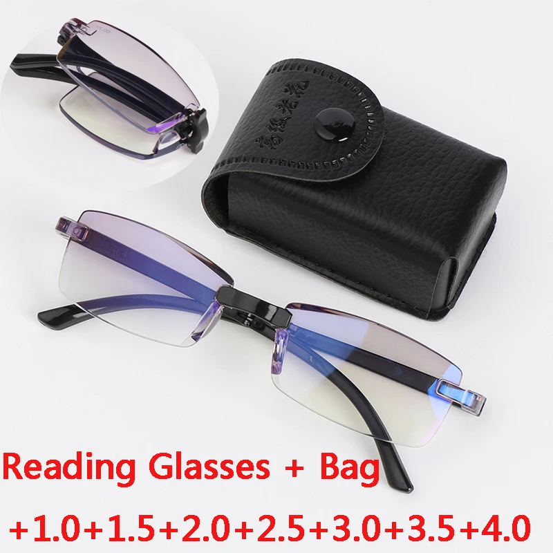 Men Reading Glasses Anti-Blue Light Glasses Folding Reading Glasses with Case Black HD Unisex Clear Glasses