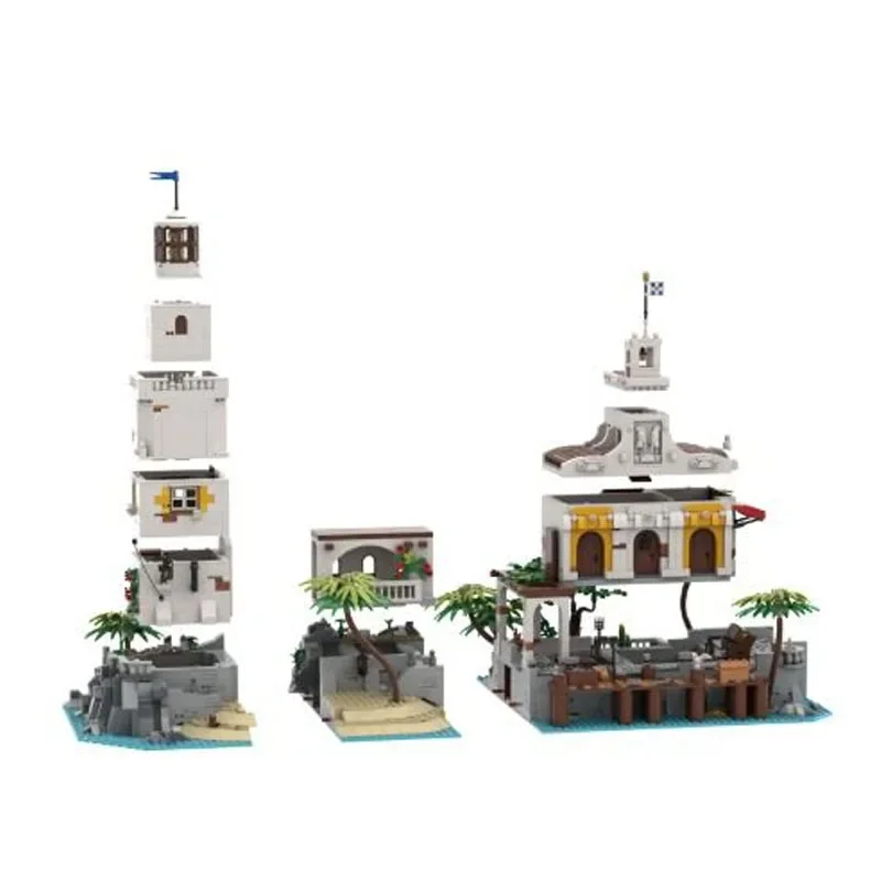 MOC-170153 Eerste Toren Santa Maria Puerto Licht Street View Eiland Haven Stad Bouwsteen Speelgoed 4997 Stuks Diy Kerstcadeaus