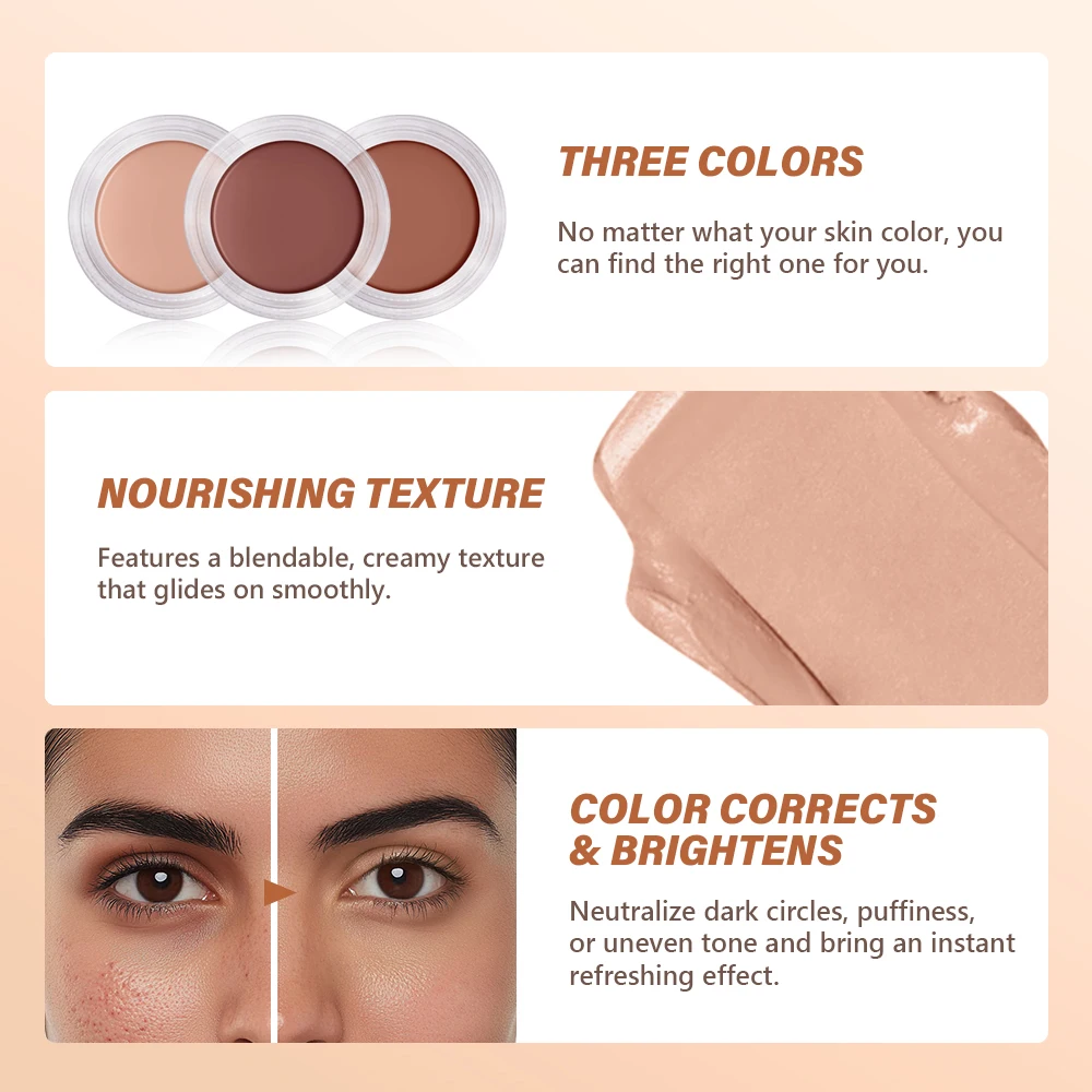 3 Colors Under Eye  Brightening Cream Moisturizing Conceal & Brighten Dark Circles Nourishes Eye Skin Professional Face Makeup