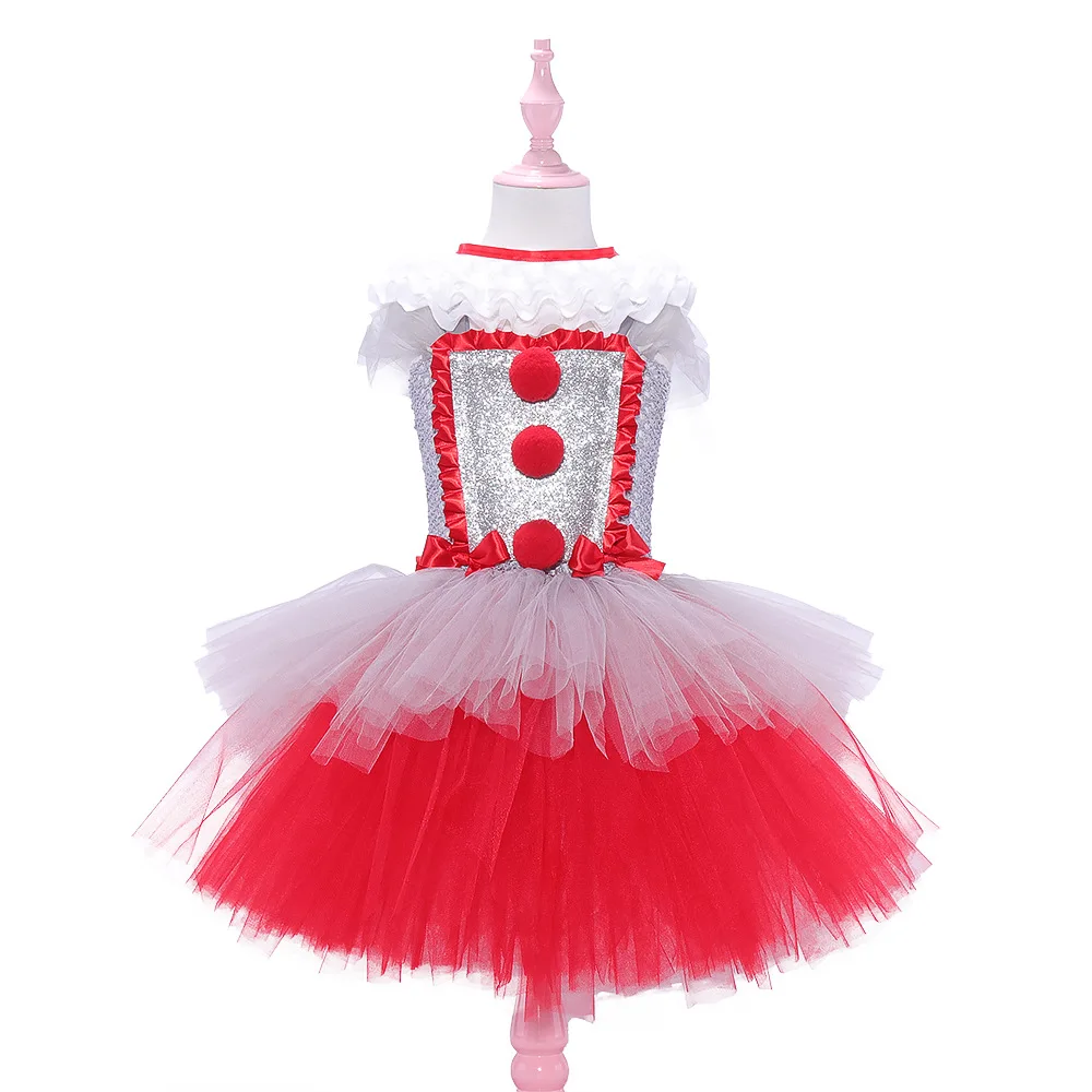 Children Elegant Red Devil Mesh Tutu Dress With Halloween Accessories Outfit Carnival Masquerade Weird Themed Fancy Party Skirt