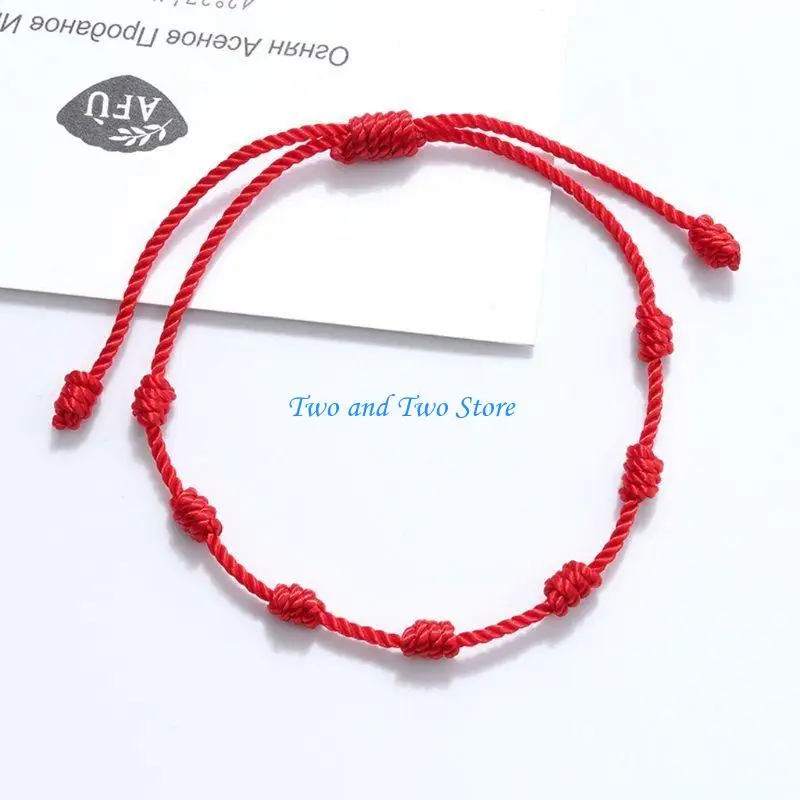 HX6F 2 Pcs/Set Kabbalah Red String Bracelet for Protection Good Luck 7 Knot Braided Bracelet with for Wish Card Jewelry for W