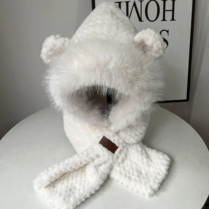 Plush hat fall and winter scarf hat two-in-one warm ear protection hat thickened plush cap cold protective ear headgear cap