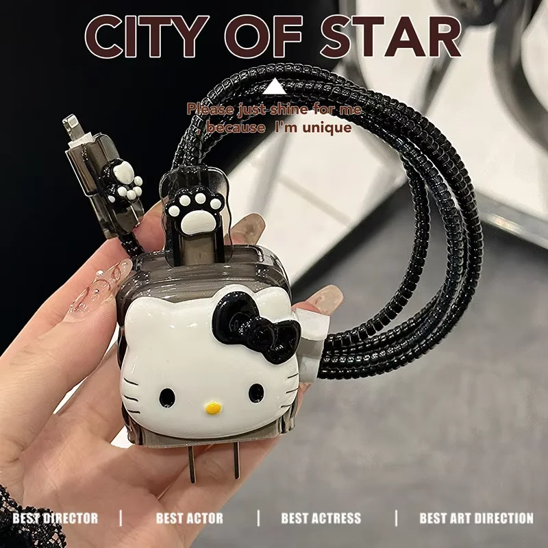 Nuevo Hello Kitty cargador Cable de datos funda protectora DIY alta calidad Sanrio Kuromi Kit de bobinado para Apple 20W adaptador de cargador