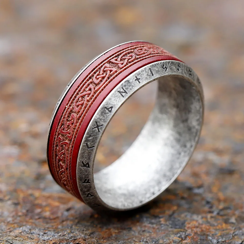 New Design 316L Stainless Steel Viking Runes Rosewood Ring For Men Round Engagement Ring Special Design Jewelry for gift