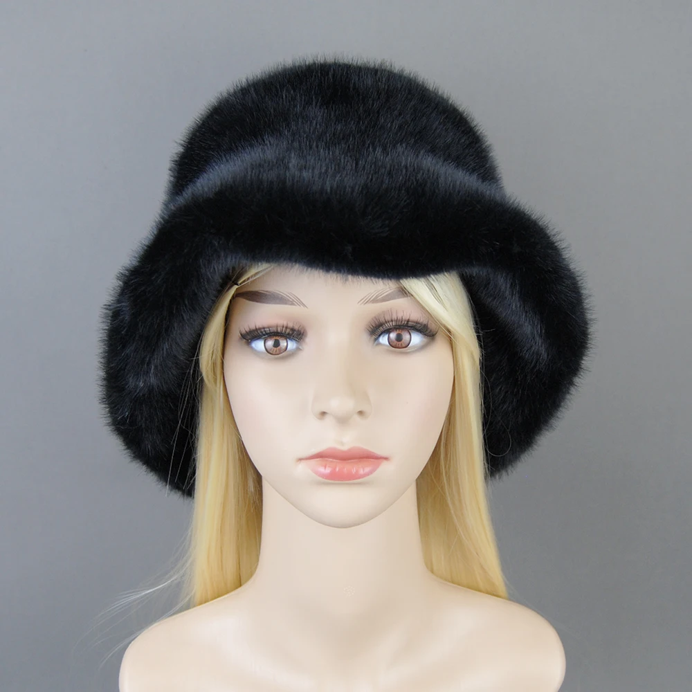 New Women Winter Luxury False Mink Fur Bomber Hat Natural Warm Artificial Fur Cap Fashion Girls Quality Soft False Mink Fur Hats