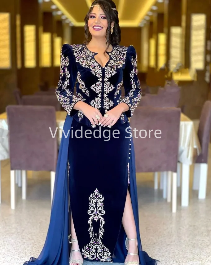 

Navy Women's Arabian Prom Dresses Lace Applique Evening Dresses Algerien Albanian vestidos en oferta liquidación envío gratis