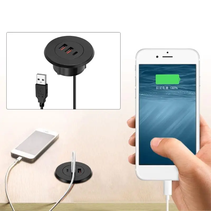 USB Type C Cable Organizadores escritorio Papas 3 puertos para fácil conexión del dispositivo