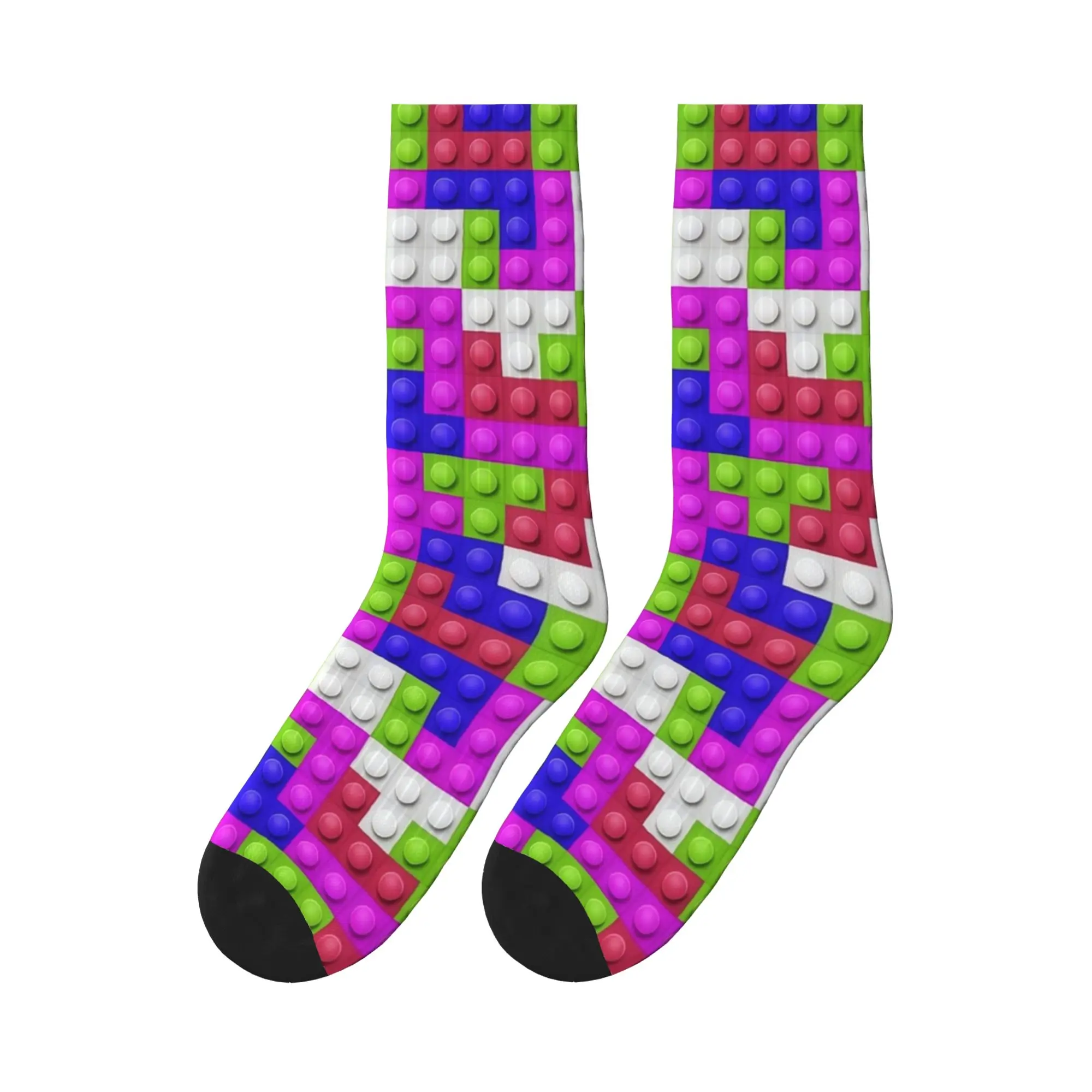 Purple Green Pink Building Blocks Socks  Funny Stockings Autumn Non Skid Men Socks Quality Graphic Cycling Socks