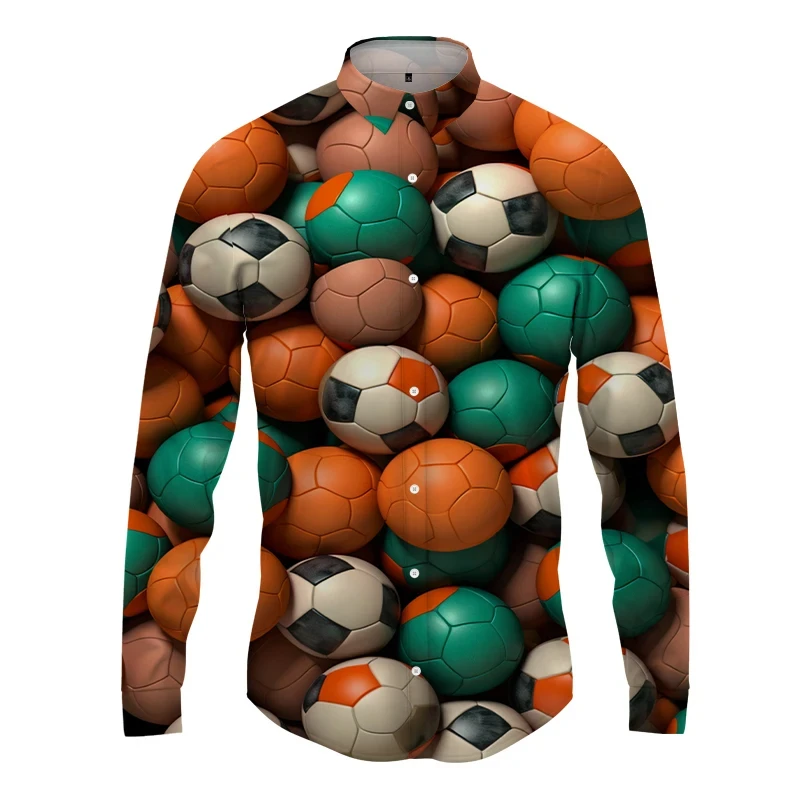 Full 3D Printed Football Printed Buttons Shirts Spring And Autumn Cheap Sports Long -sleeved Shirt Men's Fashion Hip -hop Top