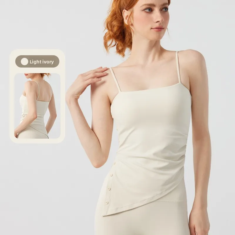 وصول جديد سليم صالح اليوغا الأعلى للنساء مع زرر مائل الشق الثابتة الصدرية حزام اللياقة البدنية سترة