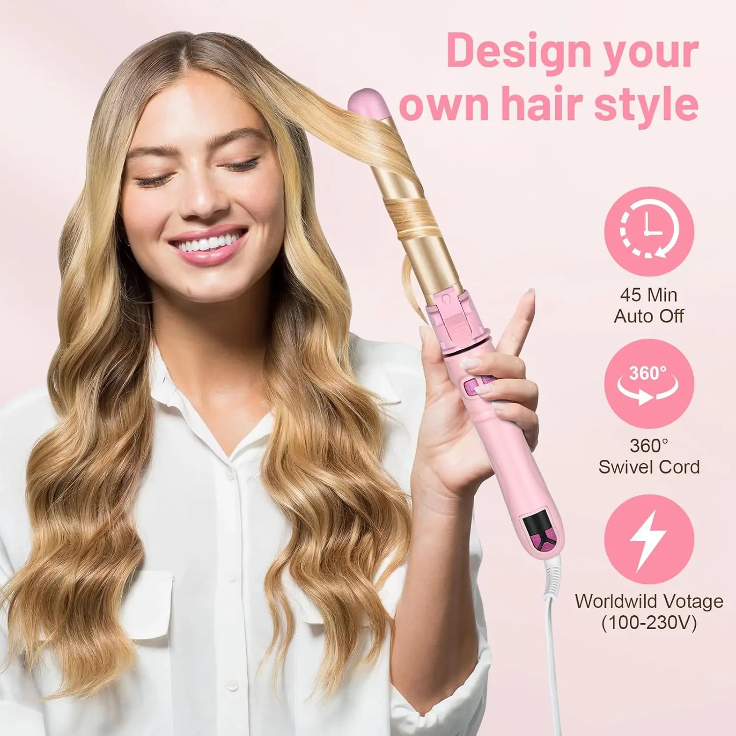Automatic Curling Iron Hair Curler Electric Negative Ion Auto Rotating Curling Tool 1.1 Inches Barrel Suitable for All Hair Type