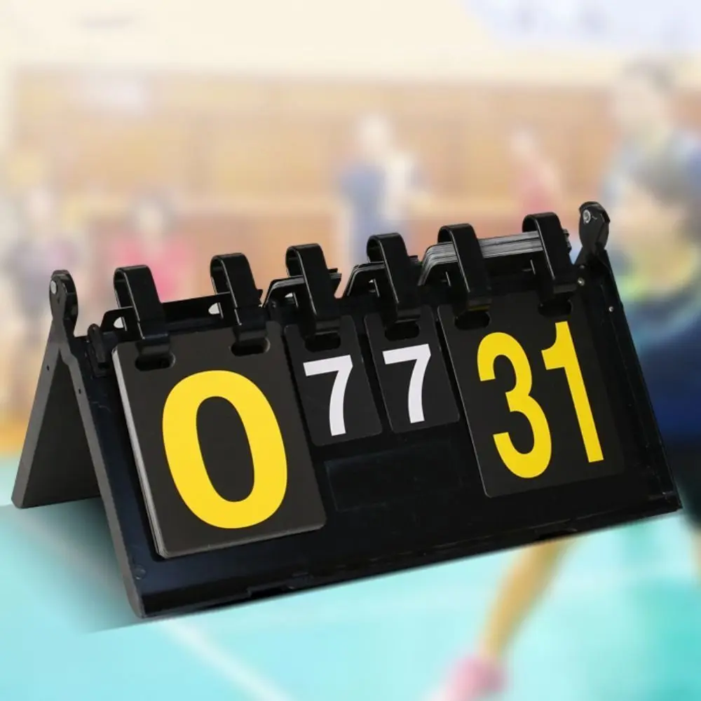 

Manual Basketball Scoreboard Tabletop Counter 4-Digit Table Tennis Flip Cards Multifunctional Triangular Base Score Flipper