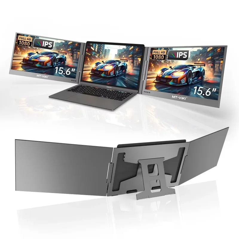

15.6" Triple Laptop Screen Extender for Win/Mac, FHD 1080P IPS Portable Dual Monitor for 11"-16" Laptops 360° Rotate