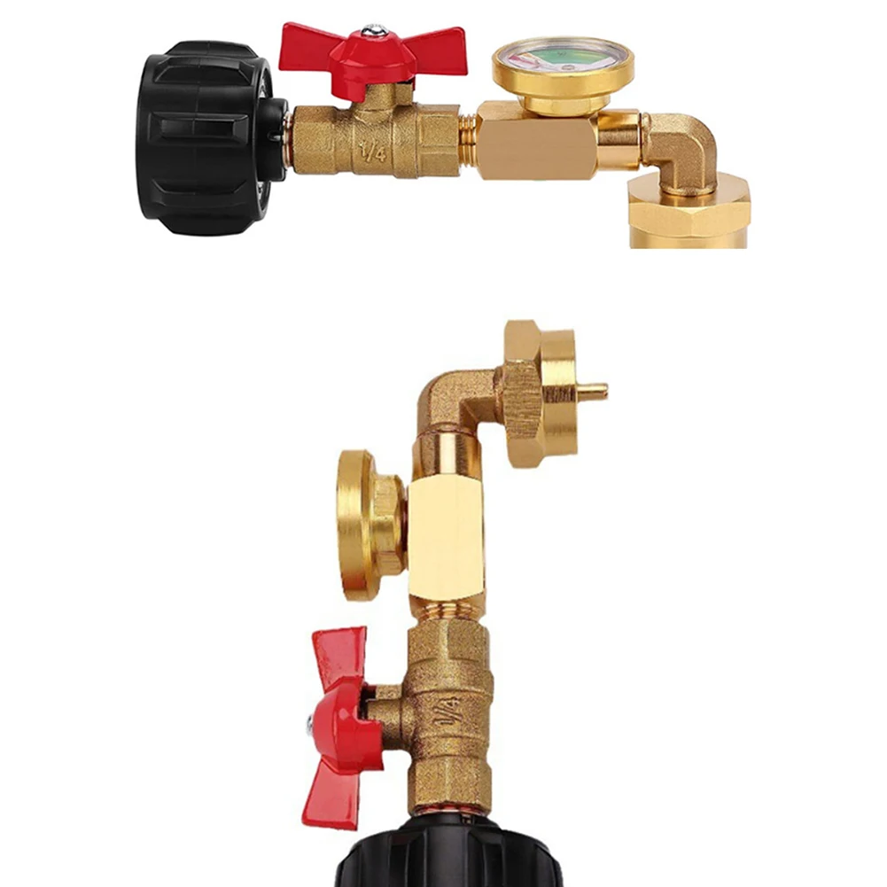 1 lb Propane Tank Refill Adapter with Brass Body and 3-Color Gauge for Accurate Level Monitoring During Refill
