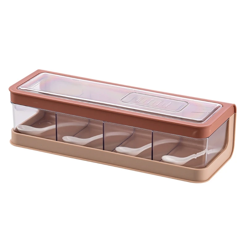 Caja condimentos 4 compartimentos con cucharas, contenedor almacenamiento, lata tarros especias cocina