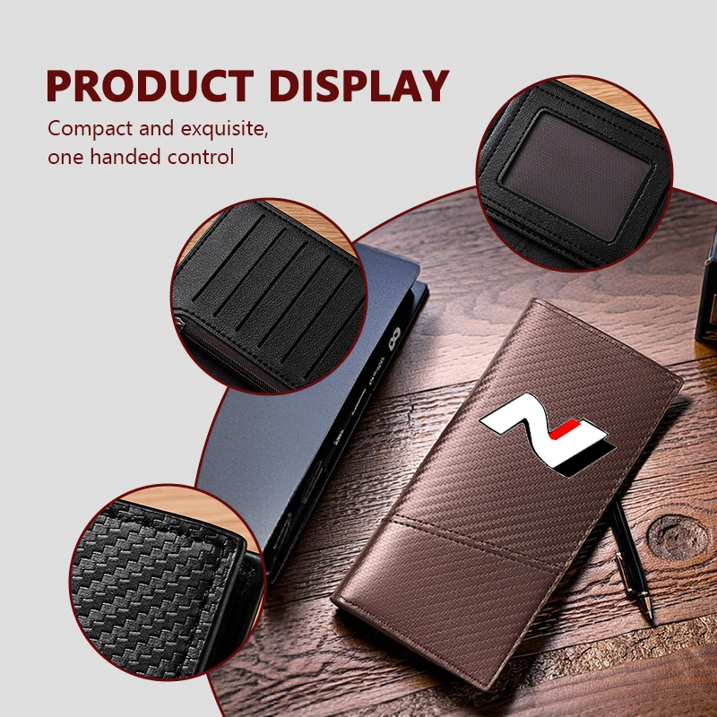 For Hyundai Car Men's Wallet Carbon Card Holder Coin Pocket Driver's License Purse N Line Tuscon NX4 I20 I30 I10 Sonata Elantra - view 2