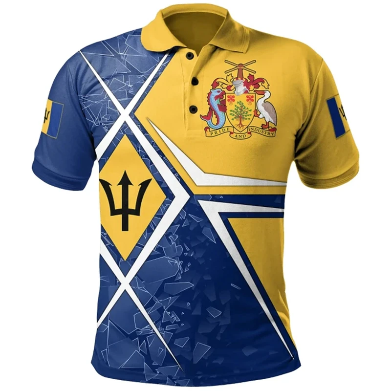 Flag Barbados Barbadian 3D Print Men Polo Shirt Daily Sportswear Short Sleeve Gym Tops Tee Shirts Breathable  Party Sporty Lapel